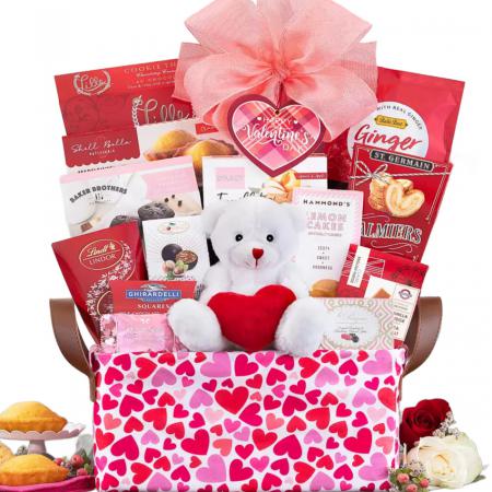 Valentine's day gift basket with teddy bear