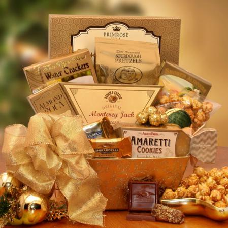 golden gourmet holiday gift basket